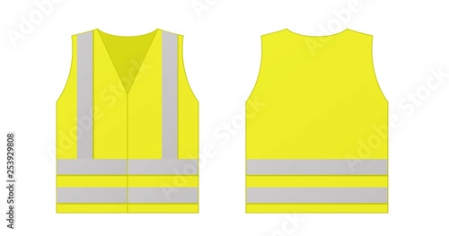 Yellow reflective safety vest for people isolated on white background.