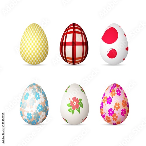 Illustration of Realistic 3D Easter Egg Set. Happy Easter Painted Egg Set Isolated on White Background
