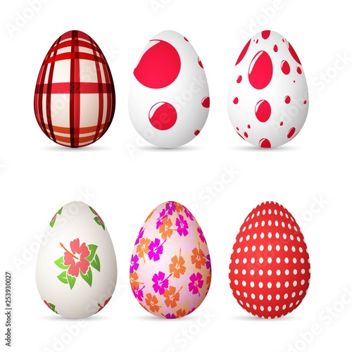 Illustration of Realistic 3D Easter Egg Set. Happy Easter Painted Egg Set Isolated on White Background
