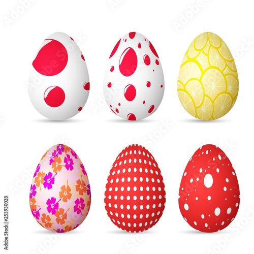Illustration of Realistic 3D Easter Egg Set. Happy Easter Painted Egg Set Isolated on White Background