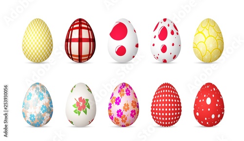 Illustration of Realistic 3D Easter Egg Set. Happy Easter Painted Egg Set Isolated on White Background