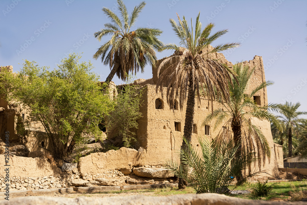 Old mud houses in the old village of Al Hamra