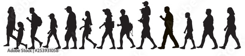 Silhouettes of moving people  crowd   isolated. Set  vector illustration.
