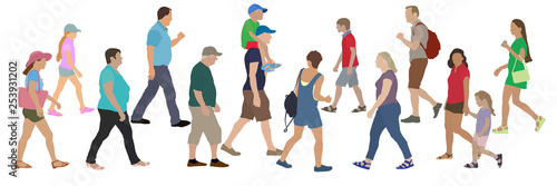 Set of people walking towards each other, vector illustration.