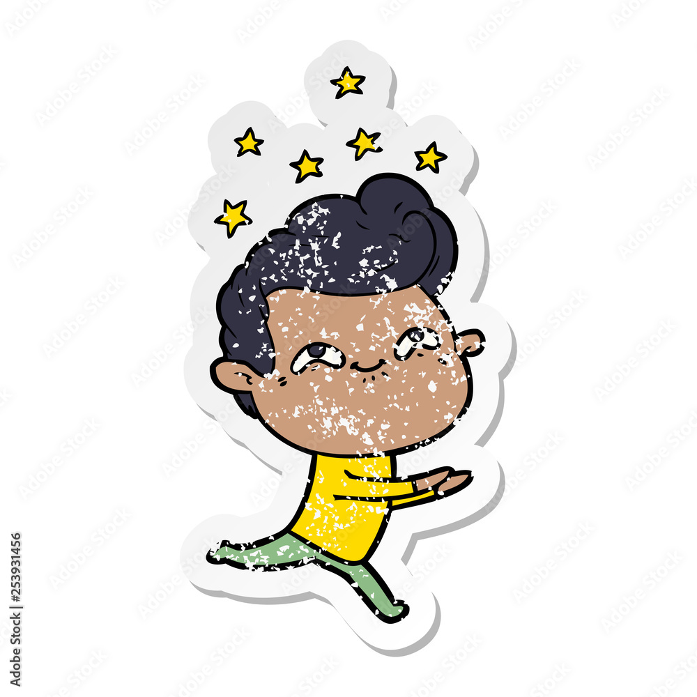 distressed sticker of a cartoon excited man distressed sticker of a cartoon excited man