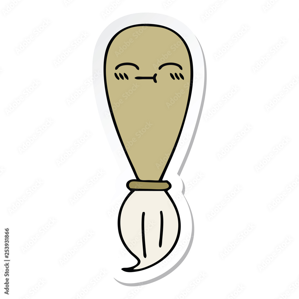 sticker of a cute cartoon paint brush