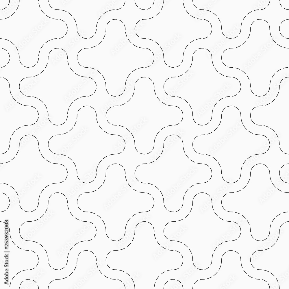 Abstract seamless pattern of dotted smooth geometrical shapes.