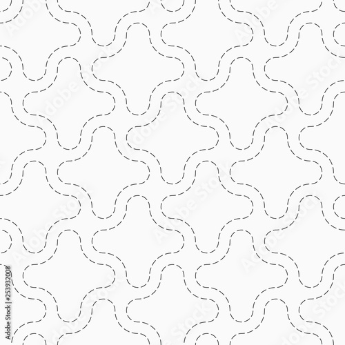 Abstract seamless pattern of dotted smooth geometrical shapes.