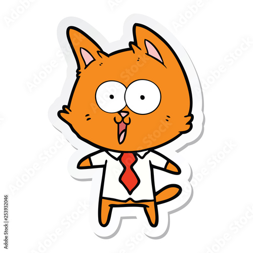 sticker of a funny cartoon cat wearing shirt and tie