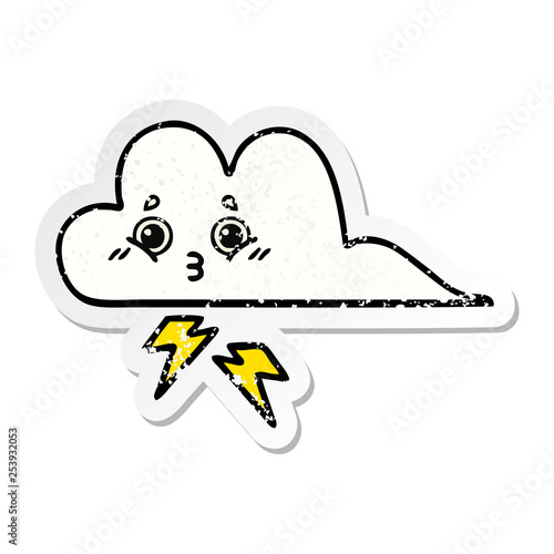 distressed sticker of a cute cartoon storm cloud