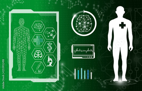 abstract background technology concept in green light,human body heal,technology modern medical science in future and global international medical with tests analysis clone DNA human