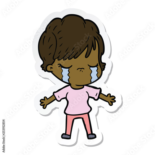 sticker of a cartoon woman crying