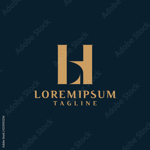Letter L and H minimalist initial logo design with gold color