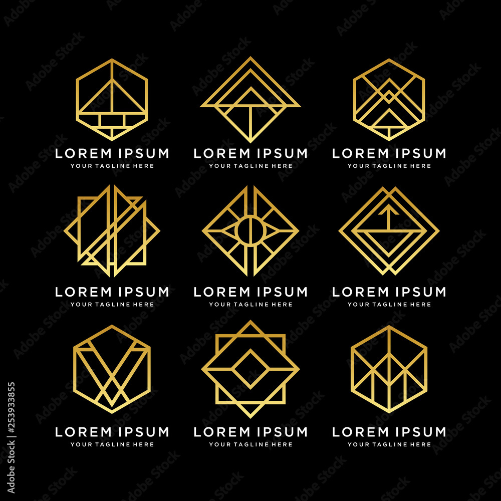 Set of Line Art Decorative Geometric Vector Frames and Borders with Golden and Black Colors. Vector Illustration. Vector Design Elements. Vintage Decoration Set of Line Art Decorative Geometric Vector Frames and Borders with Golden and Black Colors. Vector Illustration. Vector Design Elements. Vintage Decoration