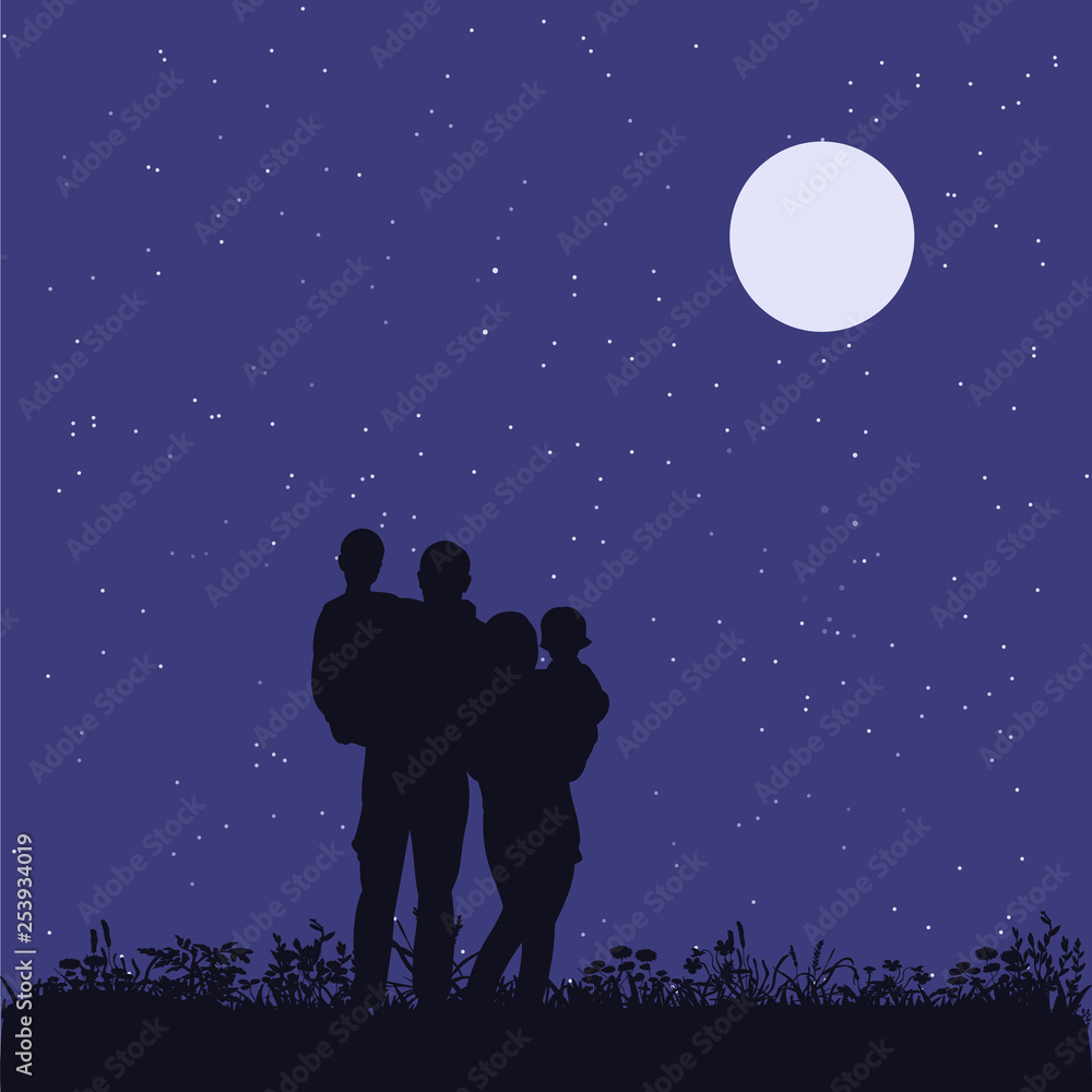 family evening in the park, silhouette family evening in the park, silhouette