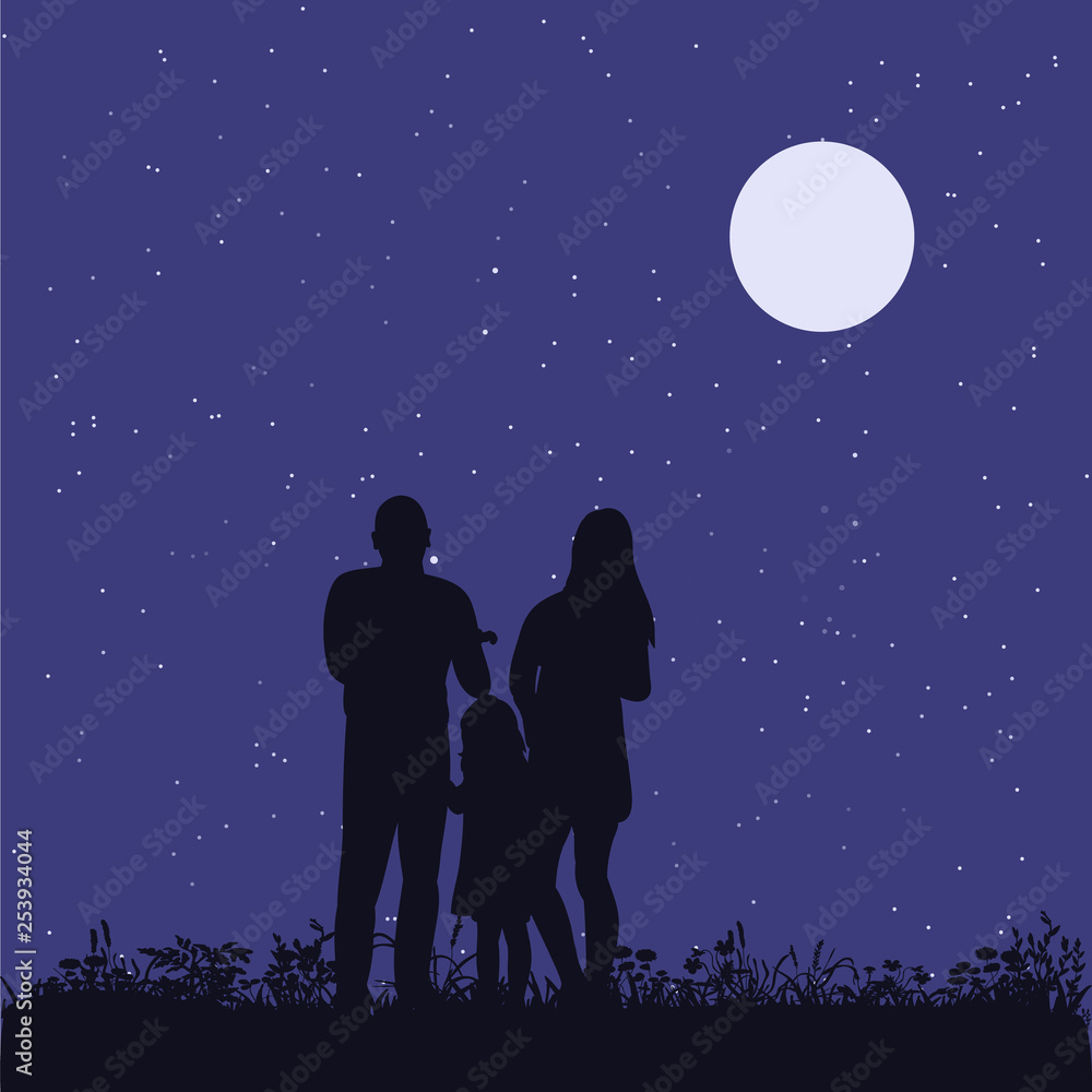 isolated, family in the park, silhouette