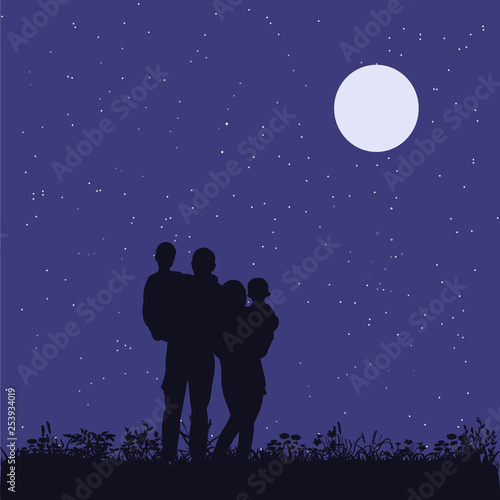 family evening in the park, silhouette