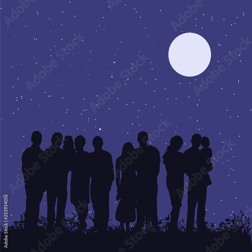 vector, isolated, people in the evening in the park, silhouette