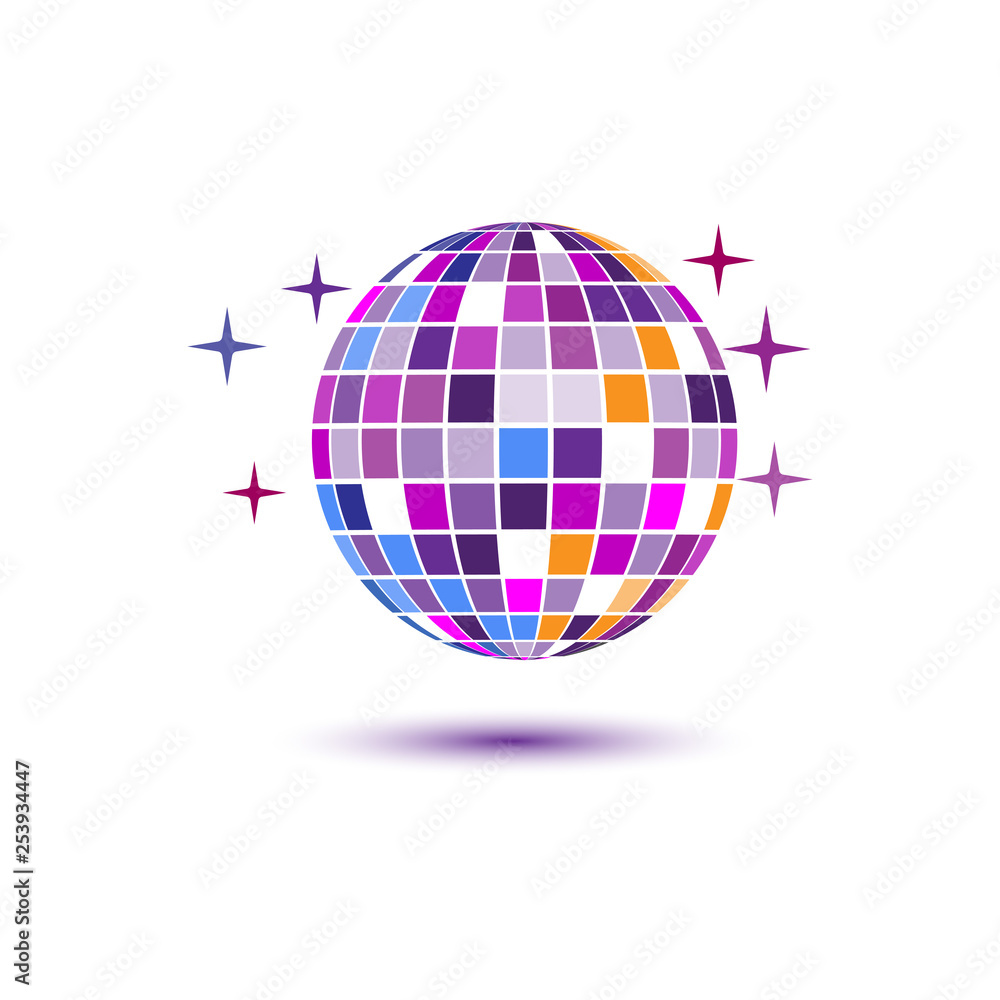 Disco ball party icon isolated on white background. Vector illustration, flat design. Disco ball party icon isolated on white background. Vector illustration, flat design.