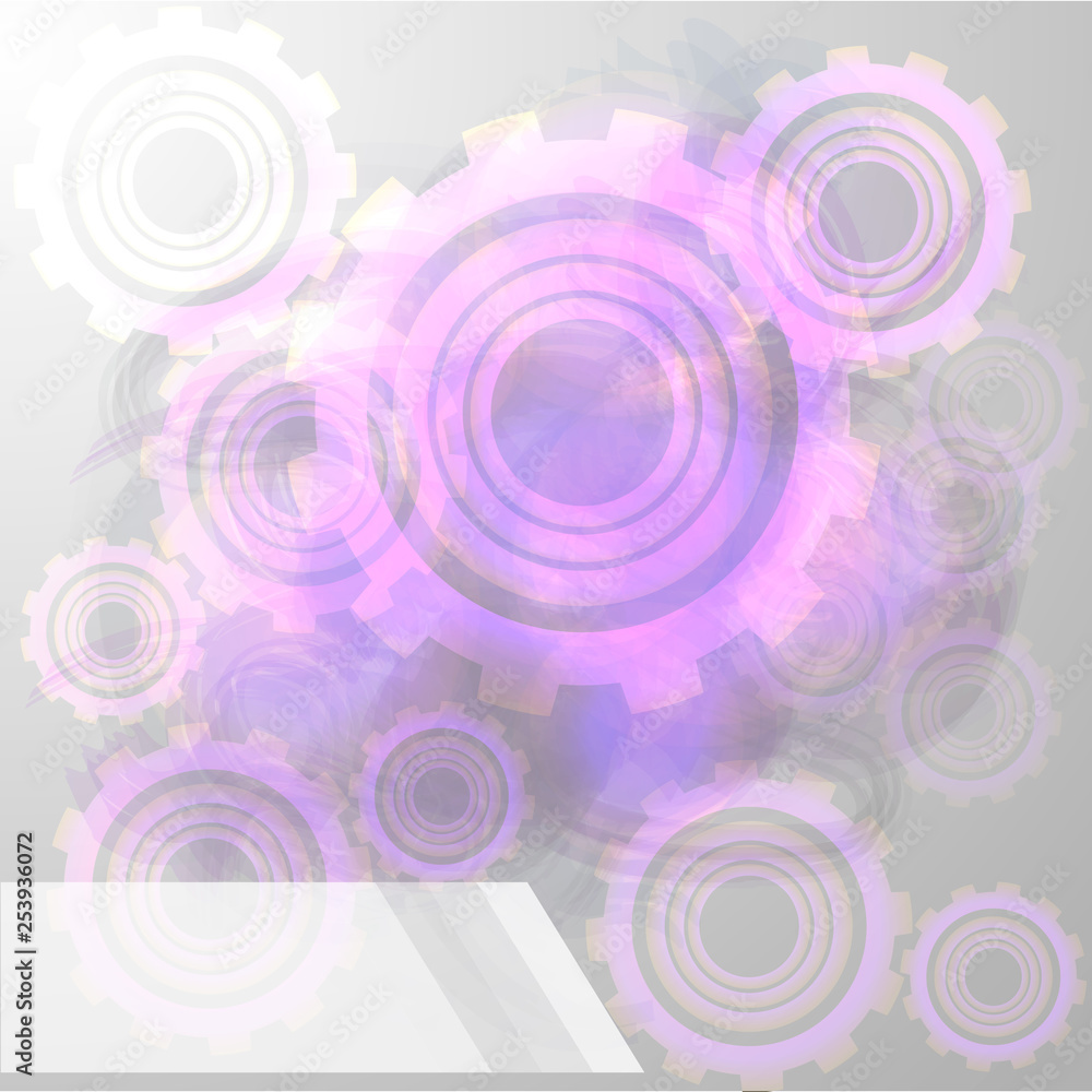 Background in bright colors with the image of gears that is suitable for tech subjects. Vector graphics