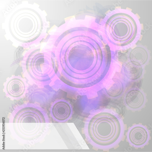 Background in bright colors with the image of gears that is suitable for tech subjects. Vector graphics