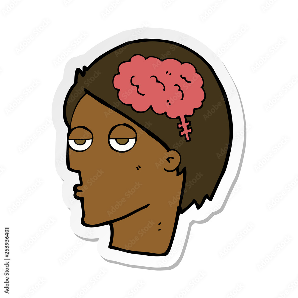 sticker of a cartoon head with brain symbol sticker of a cartoon head with brain symbol