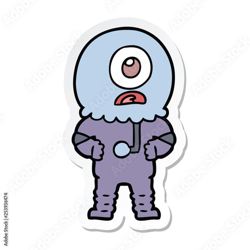 sticker of a cartoon cyclops alien spaceman