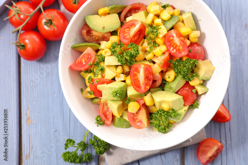 mixed vegetable salad with corn,tomato and avocado