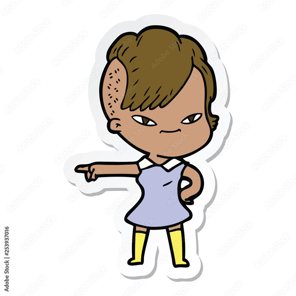 sticker of a cute cartoon girl with hipster haircut sticker of a cute cartoon girl with hipster haircut