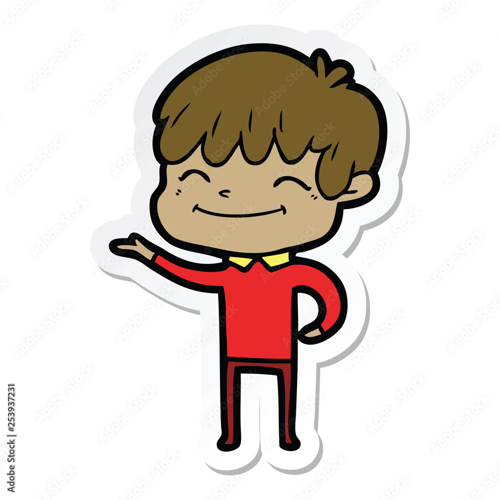 sticker of a cartoon happy boy