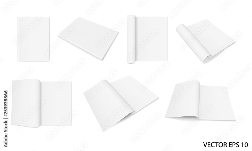 Set of realistic images (mock up, layout) of open and closed magazines. Vector EPS 10. Set of realistic images (mock up, layout) of open and closed magazines. Vector EPS 10.