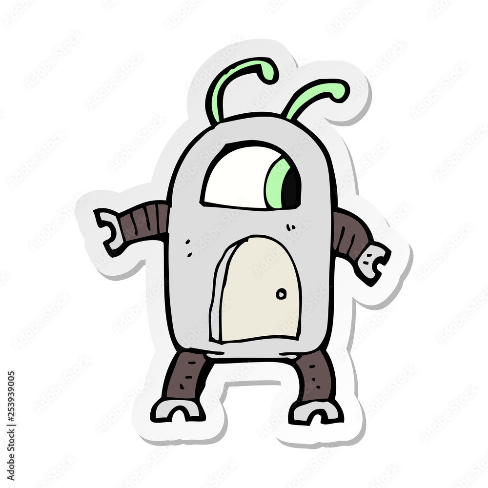 sticker of a cartoon alien robot sticker of a cartoon alien robot