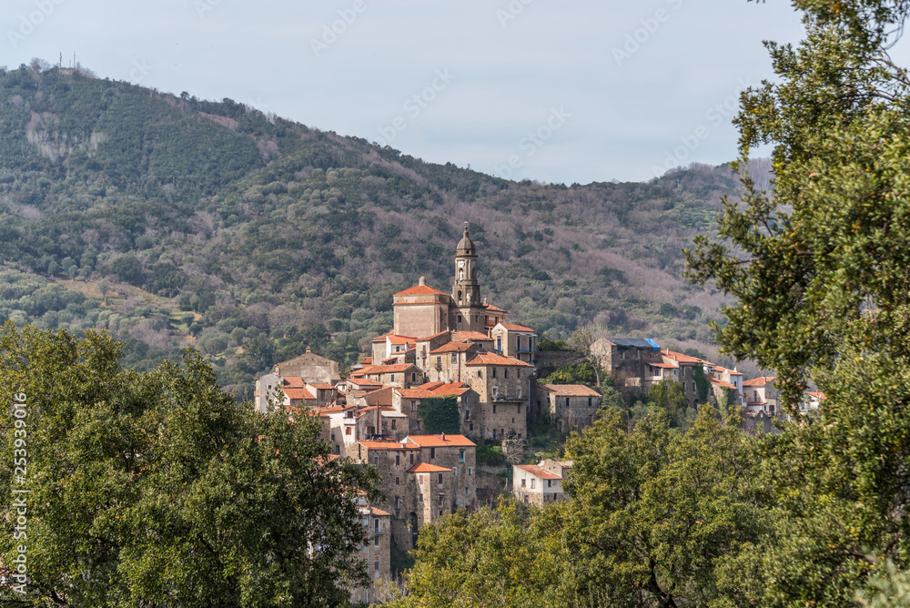 Ancient Medieval Hilltop Village in Southern Italy with Blue Sky