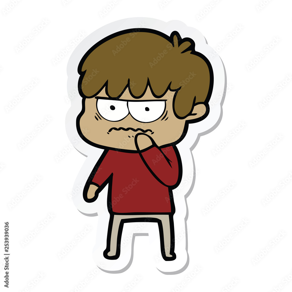 sticker of a annoyed cartoon boy