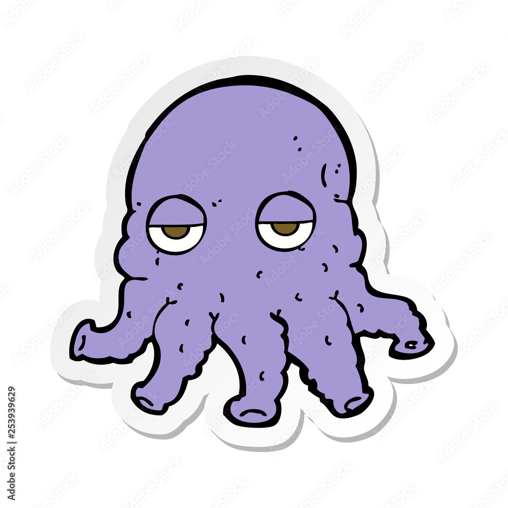 sticker of a cartoon alien squid face sticker of a cartoon alien squid face