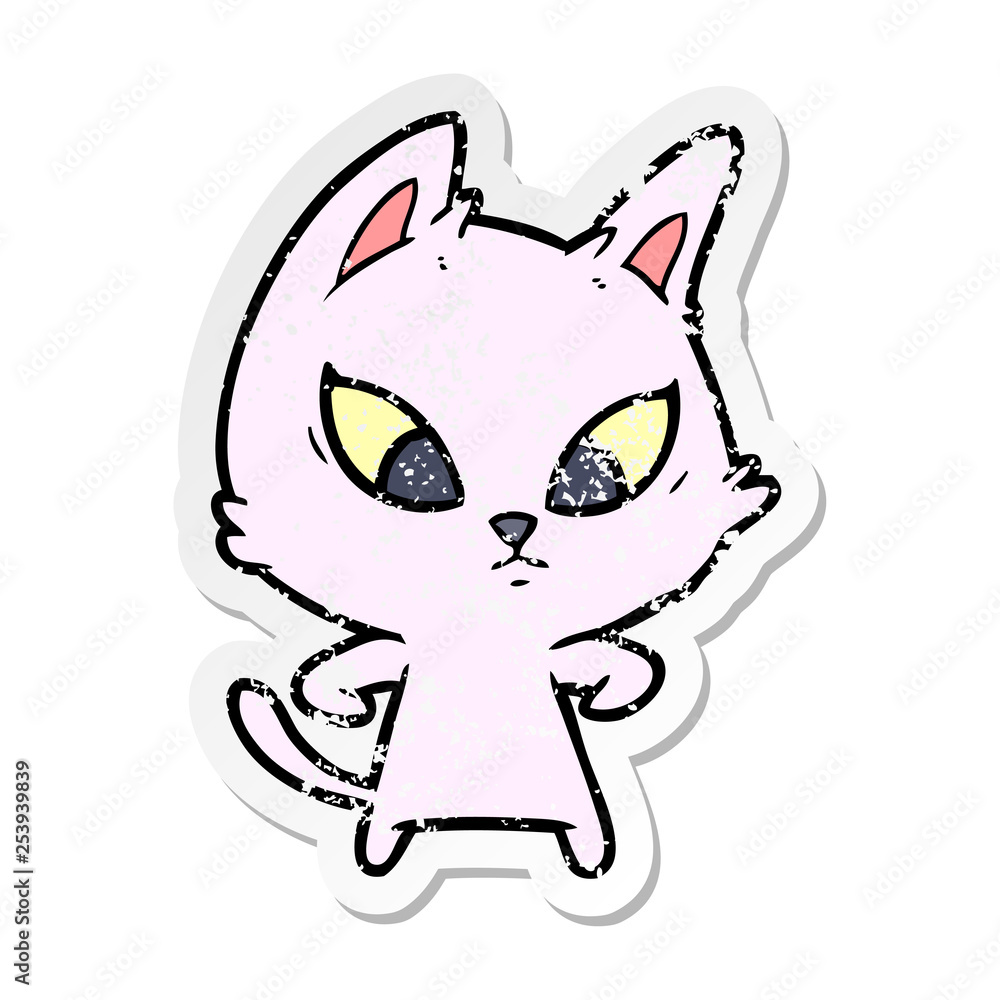 distressed sticker of a confused cartoon cat