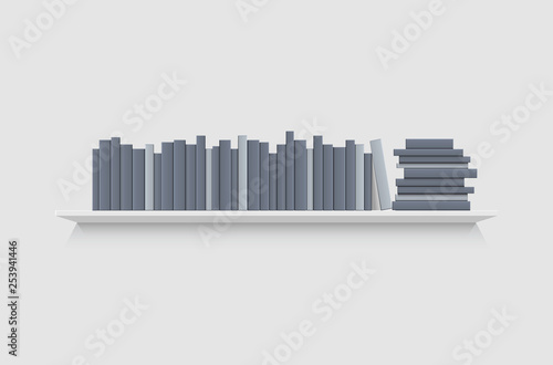 Mockup of bookshelf with blank books. Realistic vector illustration