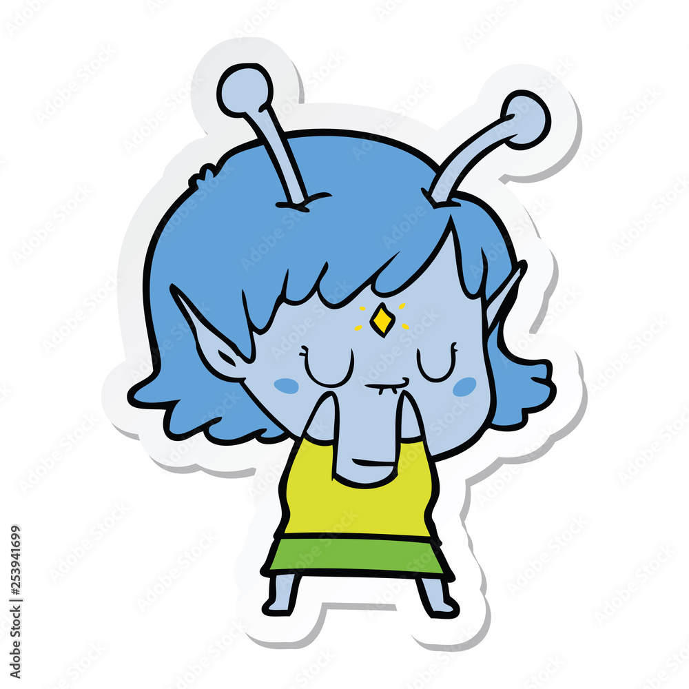sticker of a cartoon alien girl sticker of a cartoon alien girl