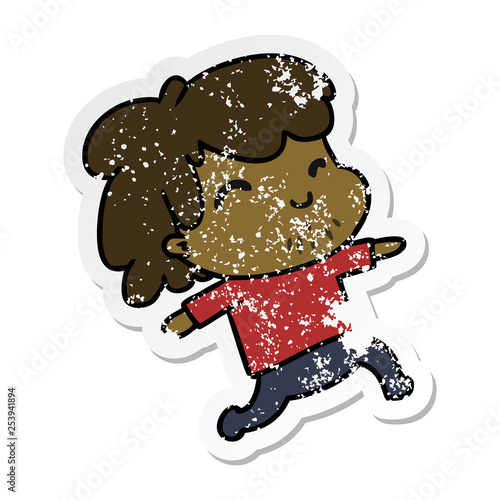 distressed sticker cartoon kawaii boy with stubble