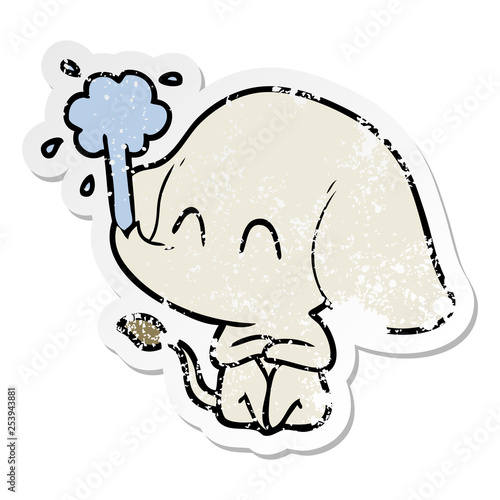 distressed sticker of a cute cartoon elephant spouting water