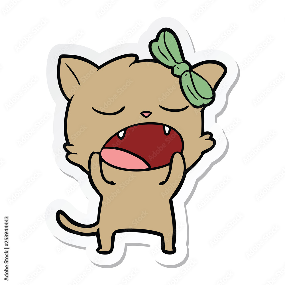 sticker of a cartoon yawning cat sticker of a cartoon yawning cat
