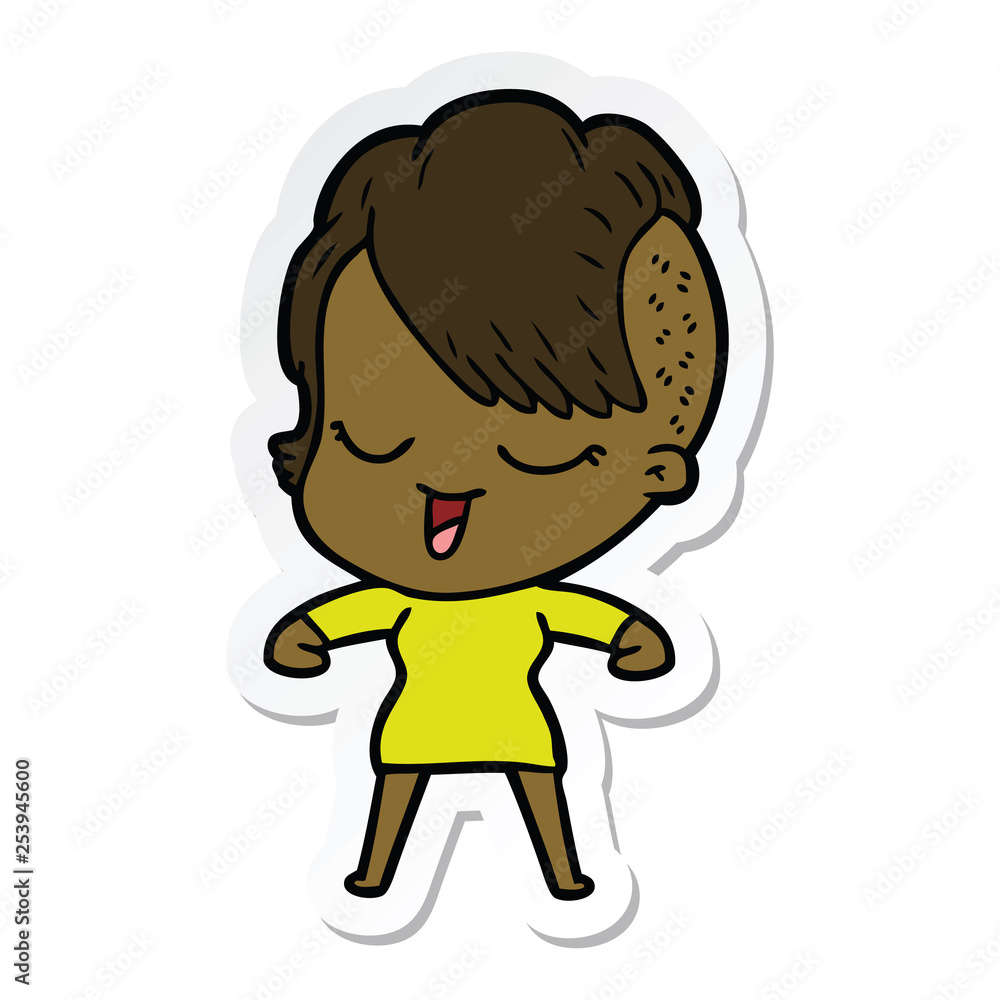 sticker of a happy cartoon girl sticker of a happy cartoon girl
