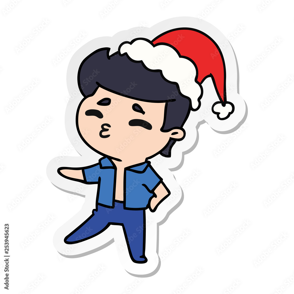 christmas sticker cartoon of kawaii boy christmas sticker cartoon of kawaii boy