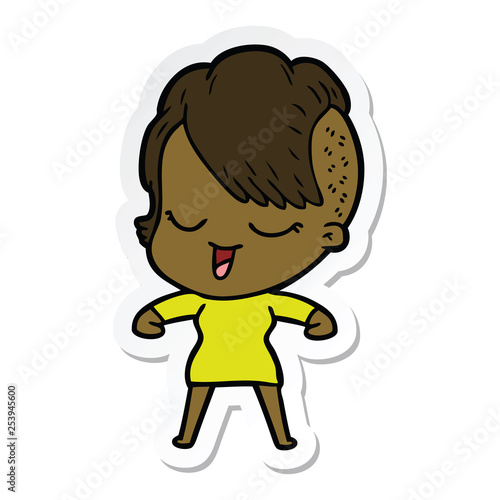 sticker of a happy cartoon girl