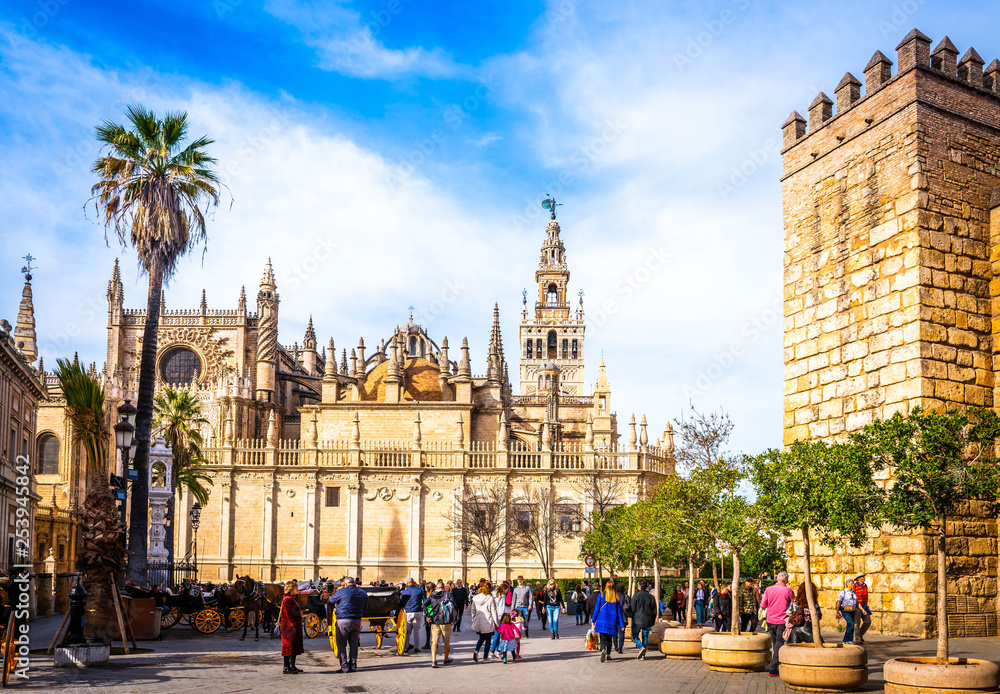 Fototapeta premium Katedra i Giralda w Sewilli w Andaluzji w Hiszpanii