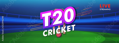 Live T20 cricket header or banner design for advertising concept.