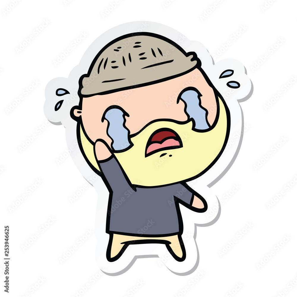 sticker of a cartoon bearded man crying waving goodbye sticker of a cartoon bearded man crying waving goodbye
