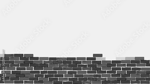 Brick wall construction. Red and blue bricks installing, building wall. Concept of construction, protection, craftsmanship and module structure. Foggy background.