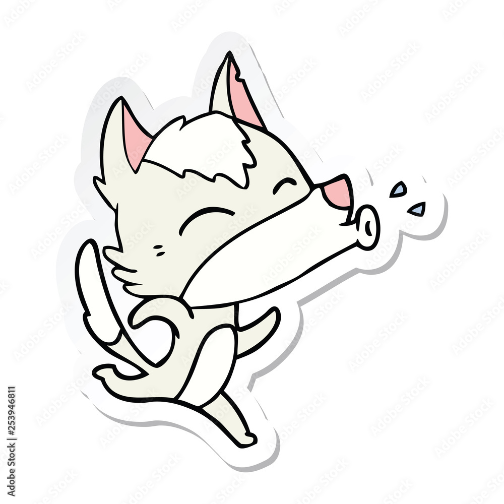 sticker of a howling wolf cartoon sticker of a howling wolf cartoon