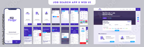 App ui kit for responsive mobile app or website with different application layout including sign up, job interview, working experience, user recruitment, getting work steps graphic instructions. photo